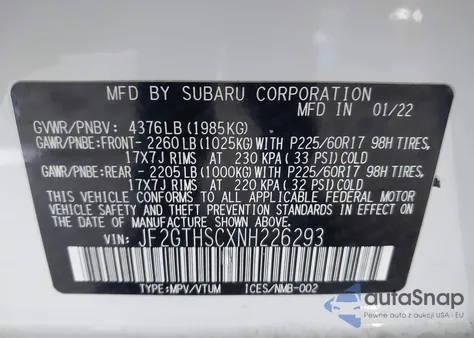 2022 Subaru Crosstrek Sport из США, поврежденный, VIN JF2GTHSCXNH226293